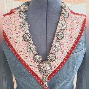 Concho Silver Tone Metal Necklace Southwest Boho Western Wear Set w/ Earrings